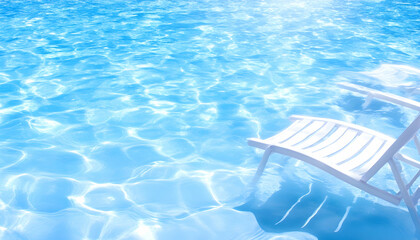 Obraz premium Serene poolside scene with a white chair partially submerged in sparkling turquoise water