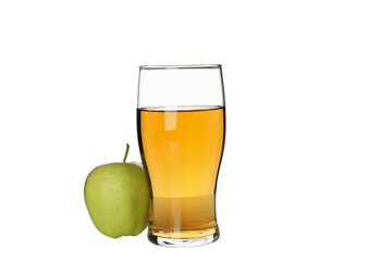 PNG, Glass of apple cider and whole apple, isolated on white background