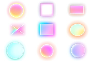 Colorful geometric shapes, glowing neon