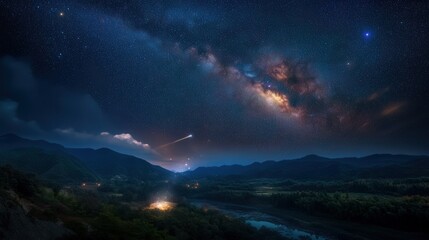 Night Sky Over Mountains and Milky Way
