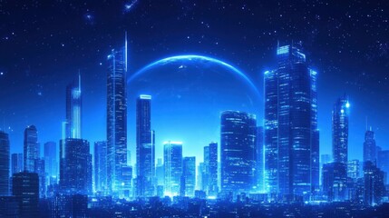 Fototapeta premium Futuristic Neon Cityscape at Night