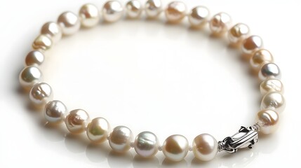 Fototapeta premium A strand of lustrous cultured pearls arranged in an elegant necklace design secured with a delicate silver clasp