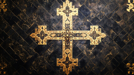 Byzantine Gold Cross: Mosaic Art for Liturgical Branding & Luxury Design.Church restoration projects / historical documentaries / orthodox jewelry packaging / museum gift shops.Generative AI