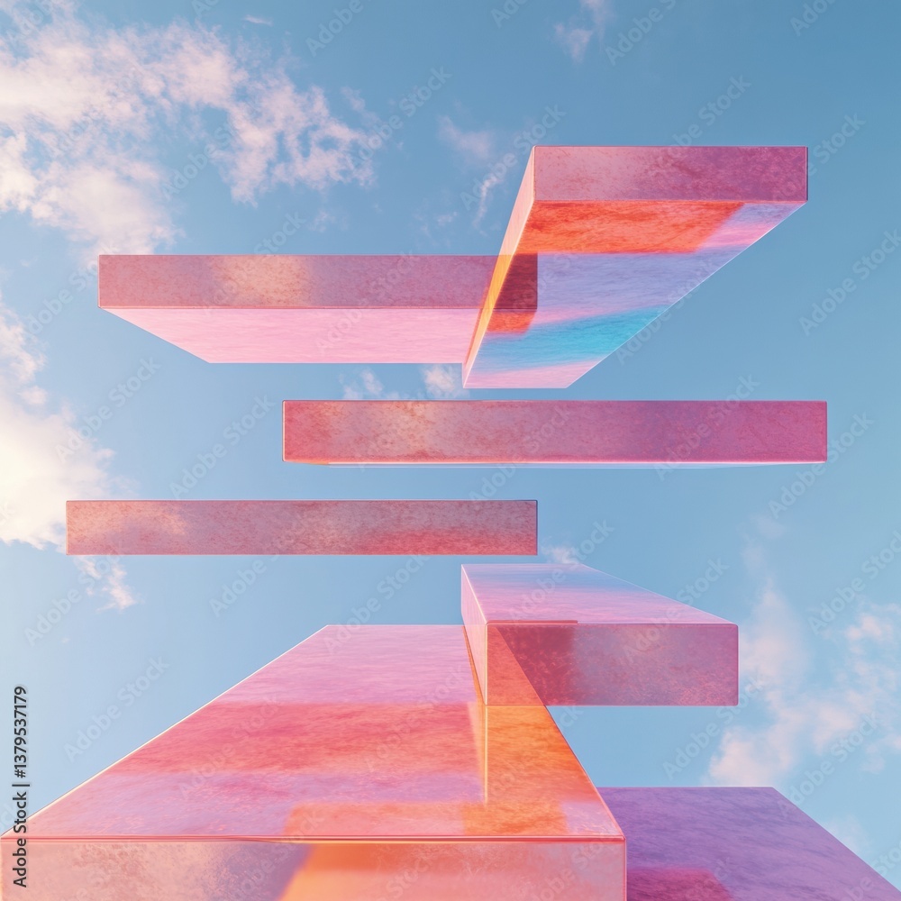 Poster Breakthrough Innovation Reach As High As You Can Day Geometric Gradient Rising Path - Surreal Architectural Visualization for Tech and Creative Strategy Empowerment