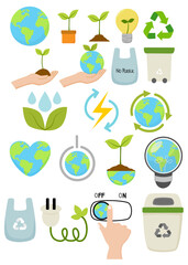 Eco-friendly Earth Day icons featuring plants, recycling, energy, and sustainability symbols.