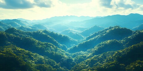 Naklejka premium Sunlit Green Mountain Range.