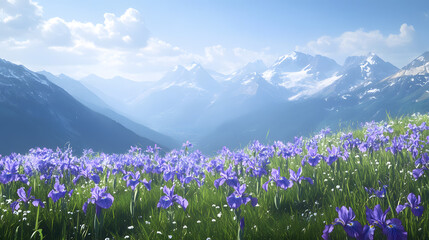 Fototapeta premium flower, nature, flowers, spring, plant, summer, field, blossom, meadow, purple, bloom, grass, landscape, garden, mountains, beauty, blue, floral, mountain, pink, flora, violet, color, outdoor, park