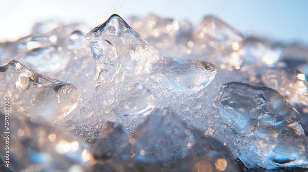 Poster climate resilience visualization translucent macro ice crystal formations revealing extreme weather 
