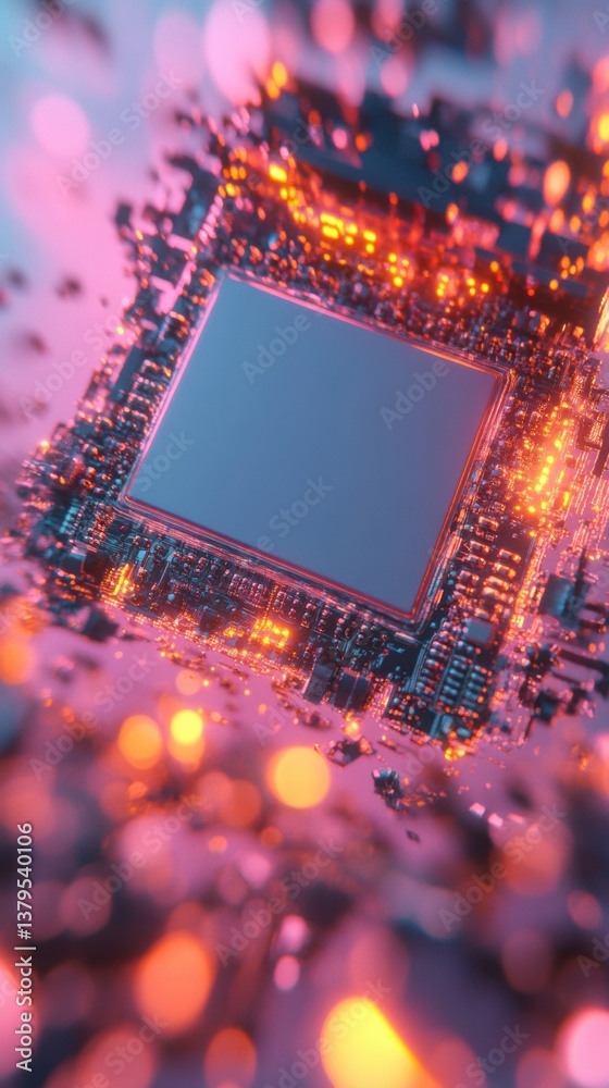 Aufkleber Cybernetic Symphony Luminescent Quantum Microchip - Next-Gen Digital Infrastructure Visualizing Nano-Scale Technological Innovation and Connectivity Breakthrough