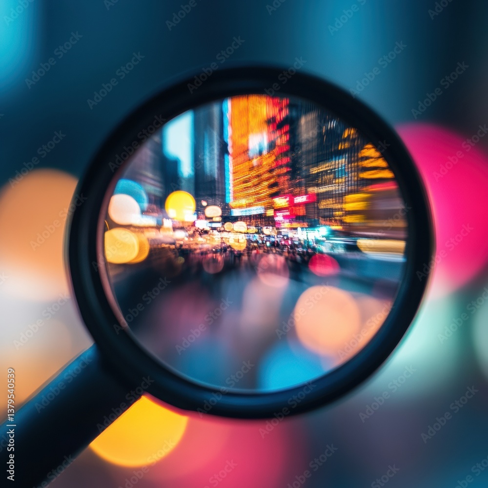 Poster urban insights precision magnified - quantum data analytics exploring financial markets dynamic city