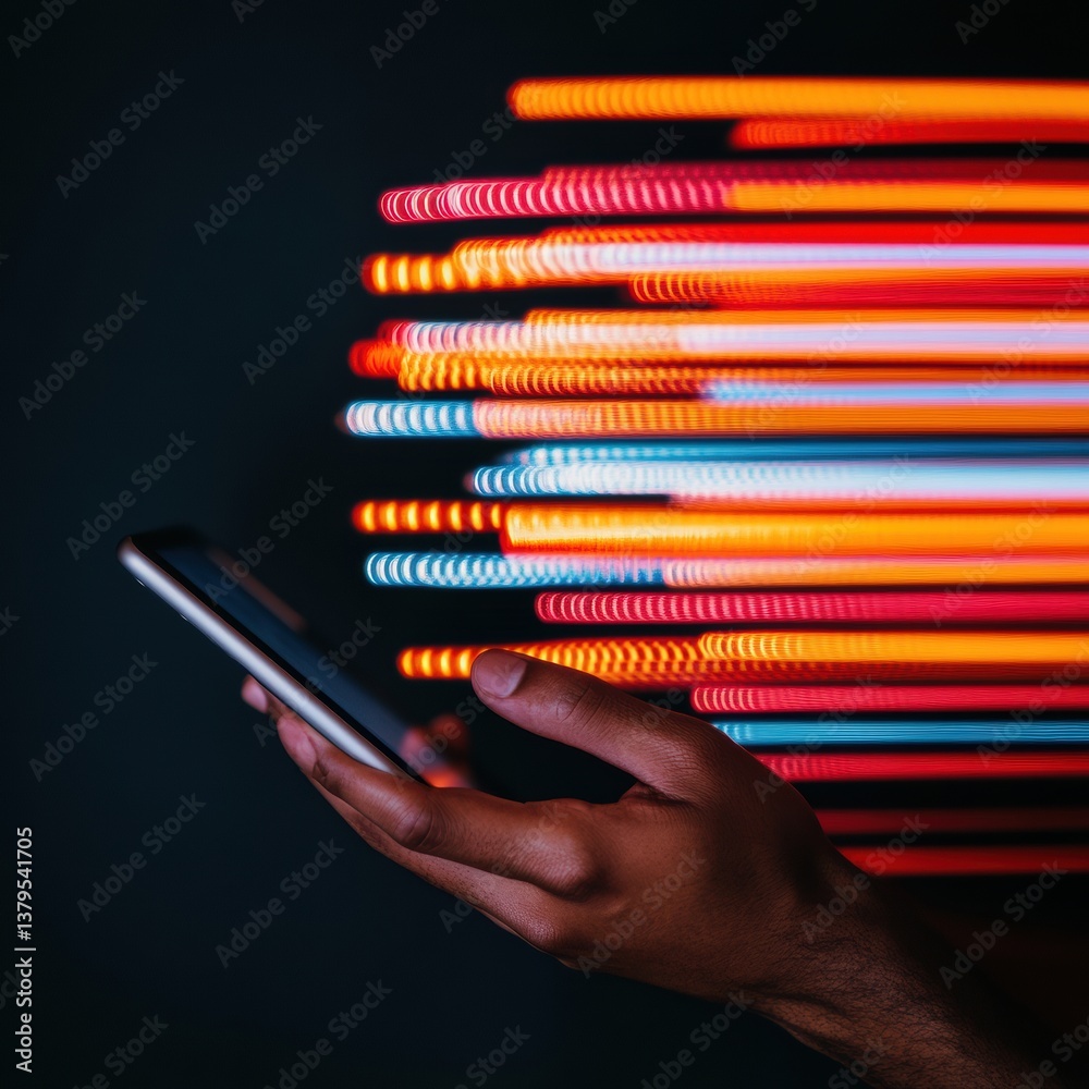 Poster Dynamic Digital Fluidity Immersive Mobile Technology Visualization with Vibrant Kinetic Colorwave Effect - Next-Gen User Experience Design