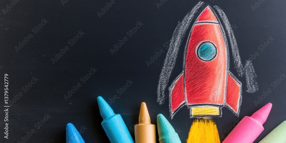 Leinwandbilder Next-Gen Learning Acceleration Dynamic Chalk Rocket Visualizing Educational Breakthrough for Digital-First Gen Z Classrooms and Innovative STEAM Engagement