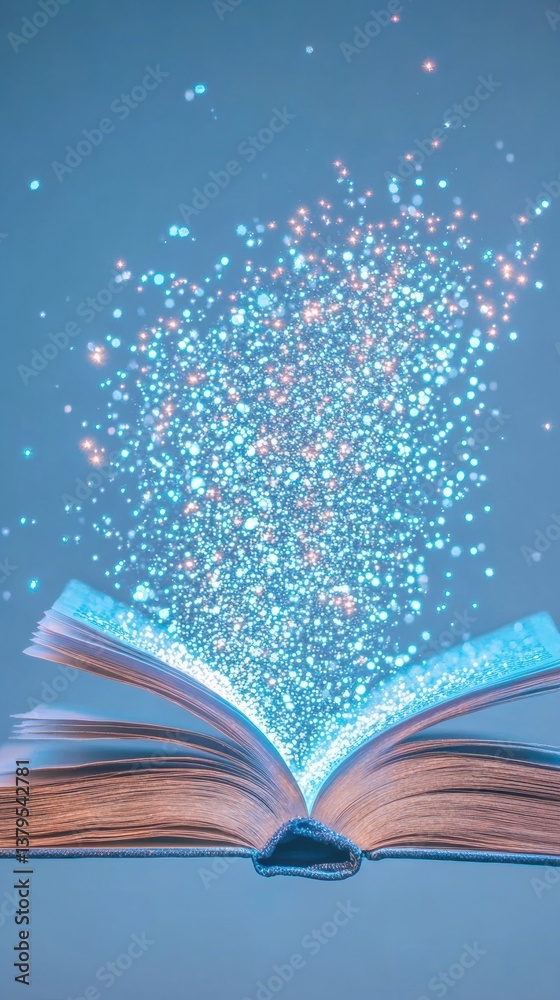 Poster digital storytelling revolution immersive literary experience with magical particle visualization - 