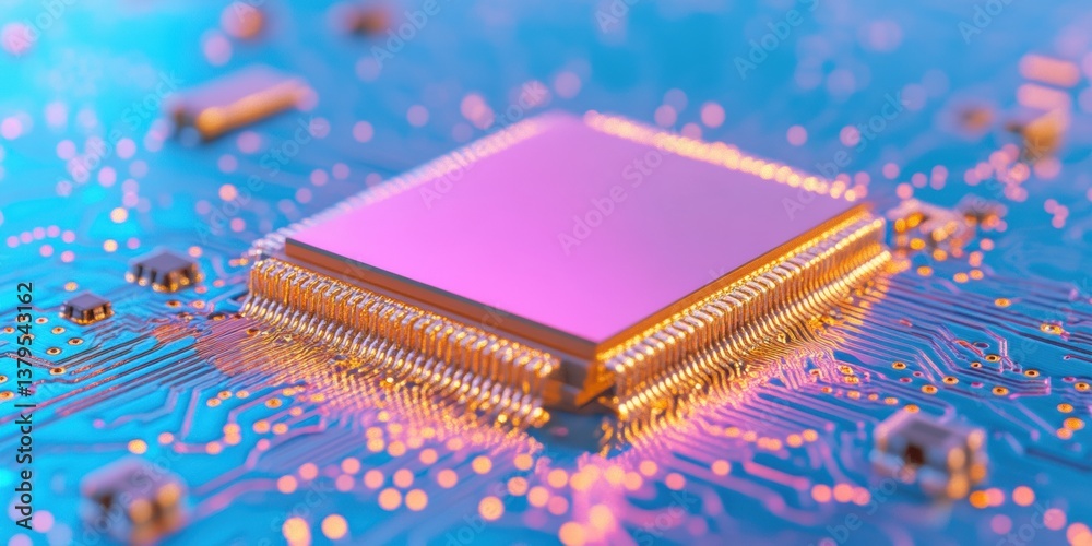 Aufkleber Quantum Computing Revolution Ultra-High Performance Microchip with Luminescent Circuitry Visualizing Next-Generation AI and Advanced Technological Innovation in 8K Resolution