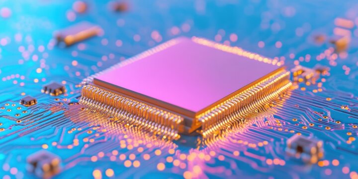 Quantum Computing Revolution Ultra-High Performance Microchip with Luminescent Circuitry Visualizing Next-Generation AI and Advanced Technological Innovation in 8K Resolution