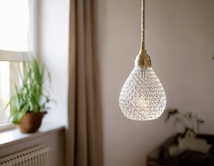 美しいペンダントライト、おしゃれな照明のあるシンプルモダンの部屋