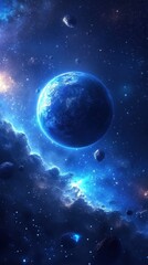 Stunning space scene featuring colorful planets and stars against a vast background of deep dark cosmic universe