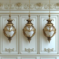 Obraz premium Ornate, gold-accented, hanging lamps in a decorative, paneled room