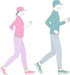 シニアの運動：笑顔で歩くシニア夫婦