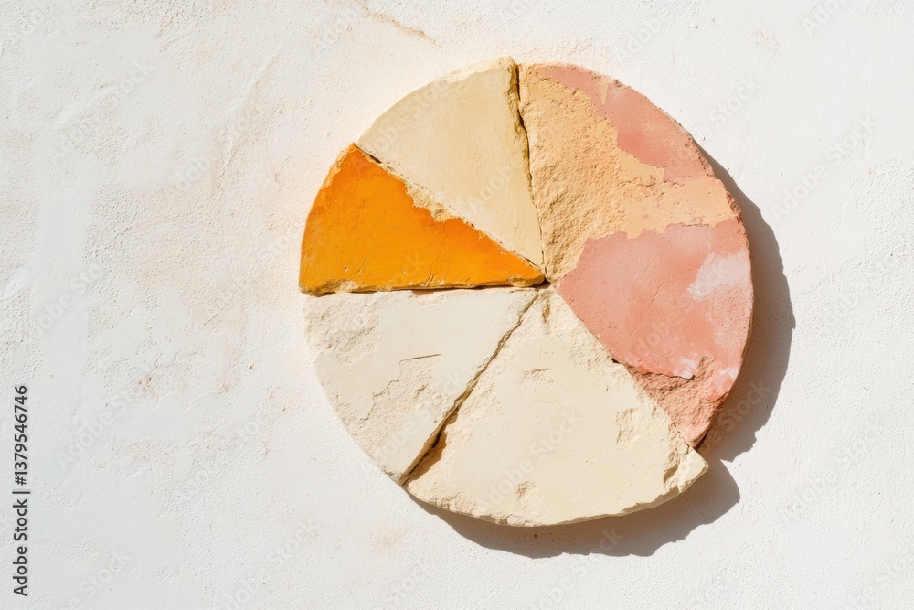 Poster Minimalist Data Visualization Soft Pastel Stone Pie Chart Depicting Innovative Business Analytics and Strategic Market Segmentation in Neutral Tones