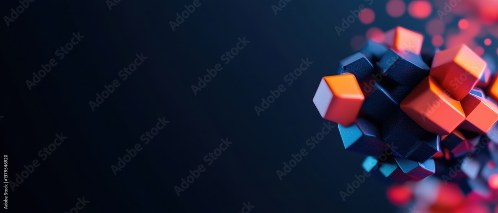 Poster Quantum Digital Blockchain Visualization Futuristic Geometric Cubes in Cybersecurity Network, Emerging Web3 Technology for Innovative Financial Solutions