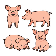 Cute pig in different position Vector