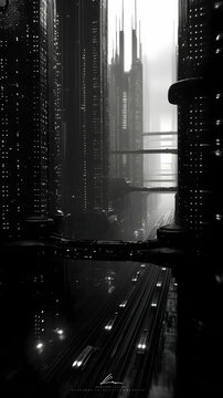 Fototapeta Monochrome Futuristic Cityscape at Night