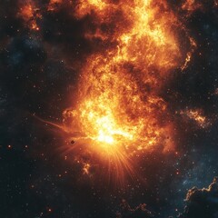 Naklejka premium Intense and dramatic explosion of bright yellow and orange colors creating a fiery visual display in the sky