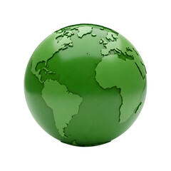 A green globe showcasing the world map, isolated with a white backdrop.