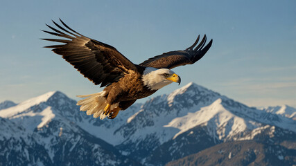 Obraz premium Eagle in Flight Over Mountains