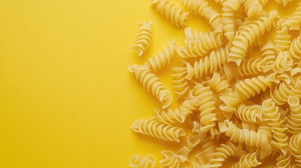 Obraz premium Rotini Pasta on Yellow Background with Copy Space for Recipe Ideas