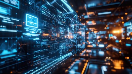 Intricate digital interface showcasing advanced technology and data visualization
