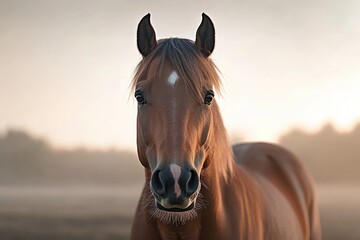 Obraz premium majestic horse standing still its expressive eyes staring into lens with blurred background
