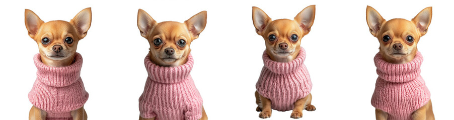 Obraz premium Cute Chihuahua Puppies in Pink Sweaters on Transparent Background Compilation