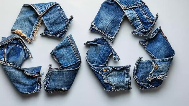 Recycled denim recycle symbol on light background.  Possible use Environmental awareness
