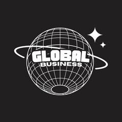 Vector global business Isolated on black background. Abstract figure with transform effect.