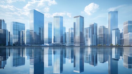 Fototapeta premium High-Rise Skyline with Water Reflections