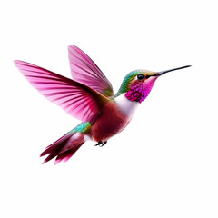 Fototapeta premium A vibrant hummingbird in mid-flight showcasing its colorful plumage against a white background.