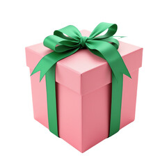 Obraz premium Gift box with green ribbon, white isolate background