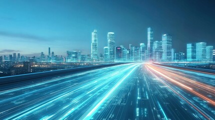 Fototapeta premium Future City Highway with Digital Trails