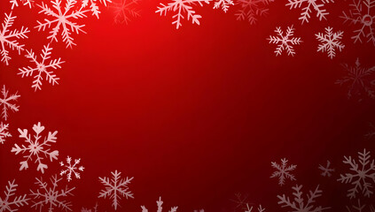A vibrant red background adorned with elegant white snowflakes, creating a festive and cheerful winter atmosphere.