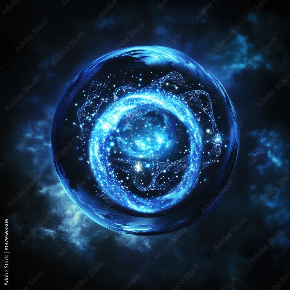 Canvas Prints enigmatic blue sphere with a captivating nebula at its center set against a cosmic background of sta