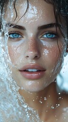 A Beautiful Young Woman Has Water Flowing Across Her Face