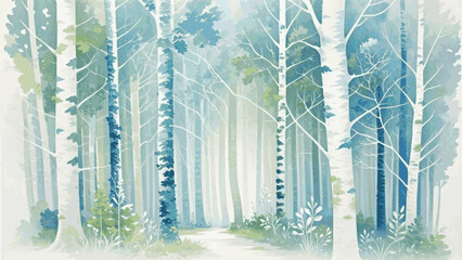 Enchanted sylvan depths forest isolated watercolor vector illustration svg © Arun168