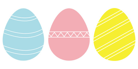  Easter eggs collection. Spring linear egg icon set with different ornaments. Doodle style Easter illustration pack for card, invitation, print, sticker, banner, poster.