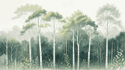 Ethereal arboreal hues forest isolated watercolor vector illustration svg © Arun168