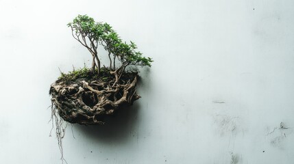 Fototapeta premium Miniature Bonsai Tree on Wall, Studio Shot, Minimalist, Zen Decor