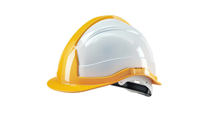 Fototapeta premium Safety First: A pristine white and yellow construction helmet, symbolizing protection, stands isolated, ready for work.