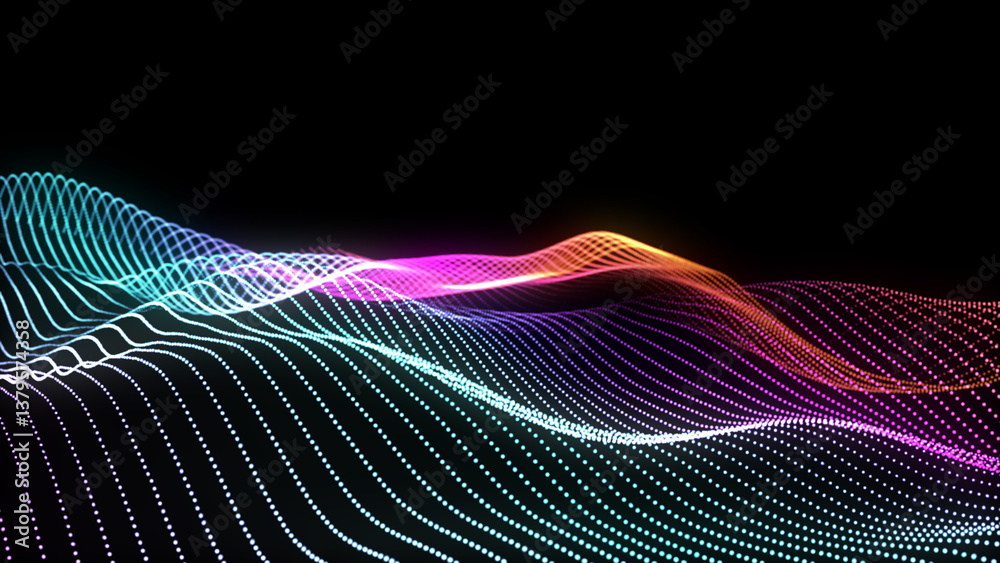 Poster abstract backgrounds with digital black dot lines wave. looping background with futuristic motion gr