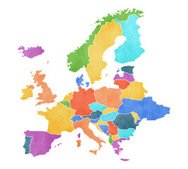 Watercolor europe map isolated on transparent background © Somkiat